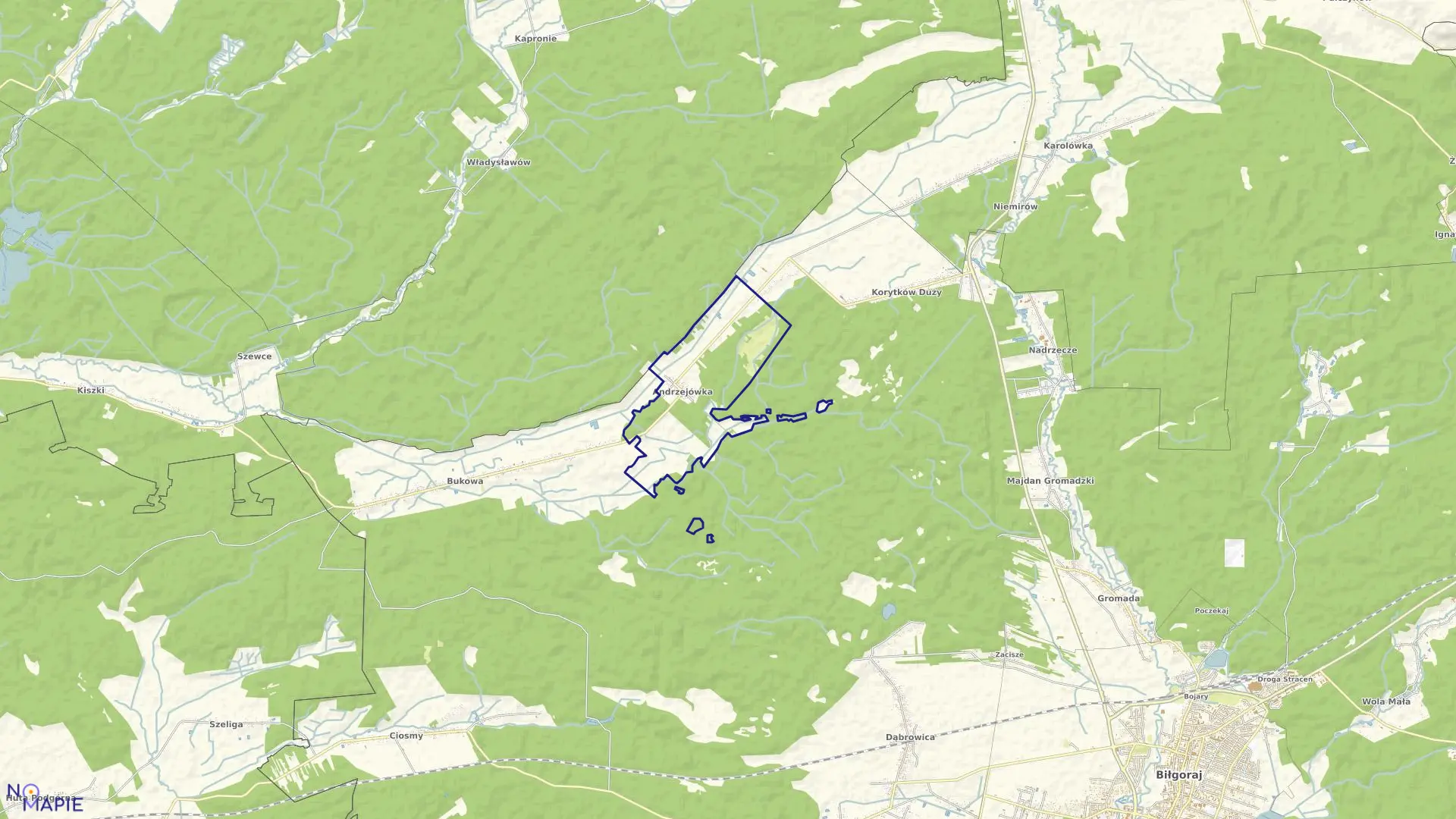 Mapa obrębu ANDRZEJÓWKA w gminie Biłgoraj