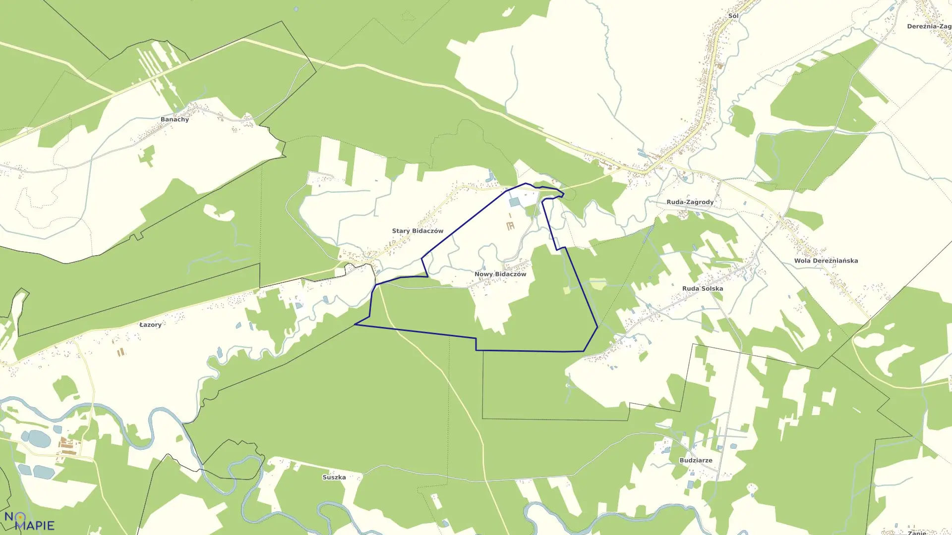 Mapa obrębu BIDACZÓW NOWY w gminie Biłgoraj