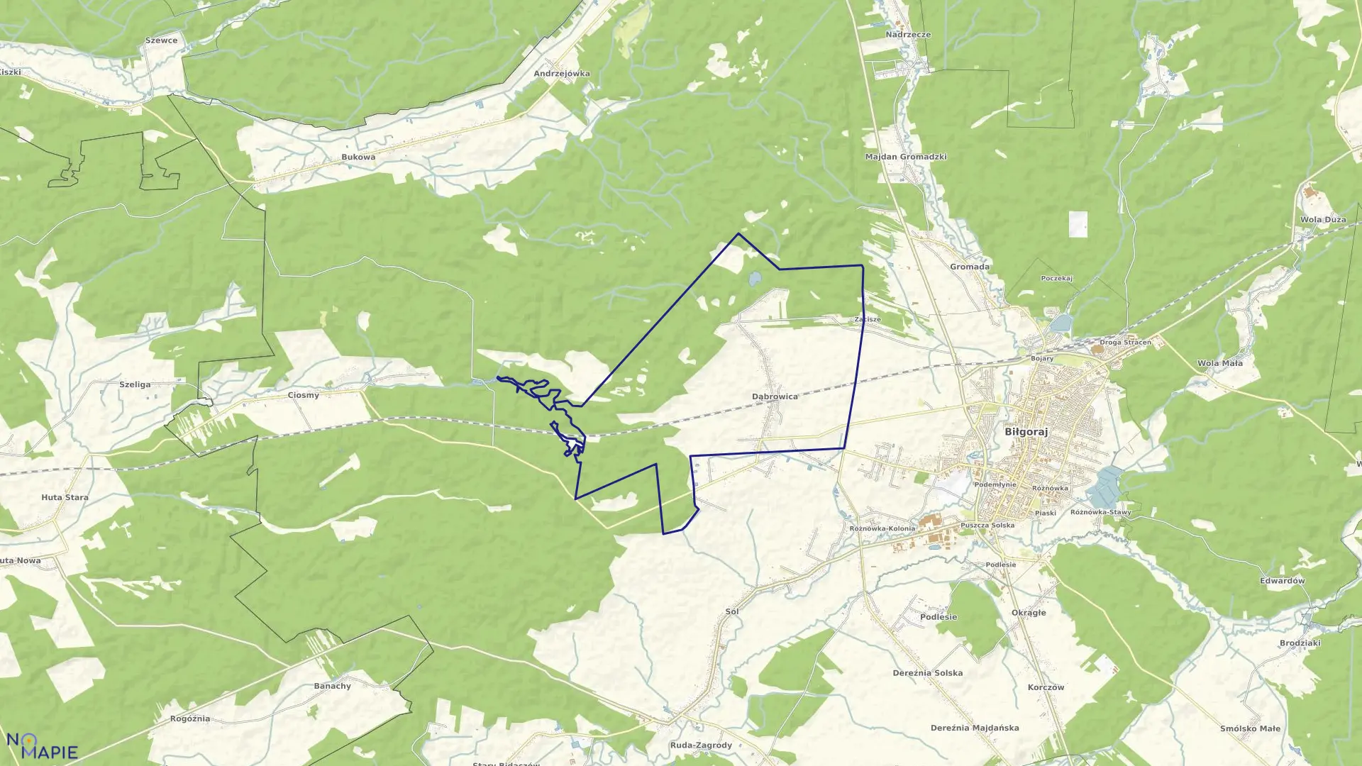 Mapa obrębu DĄBROWICA w gminie Biłgoraj