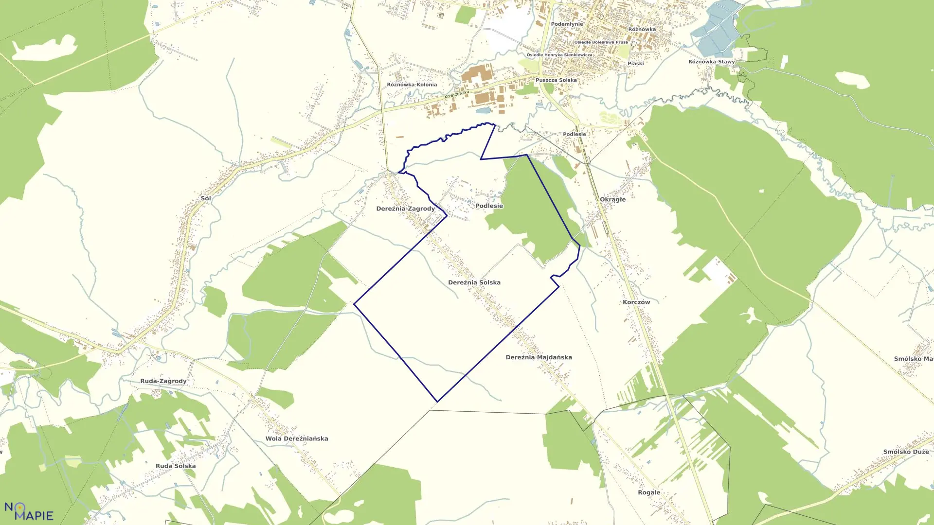 Mapa obrębu DEREŹNIA SOLSKA w gminie Biłgoraj