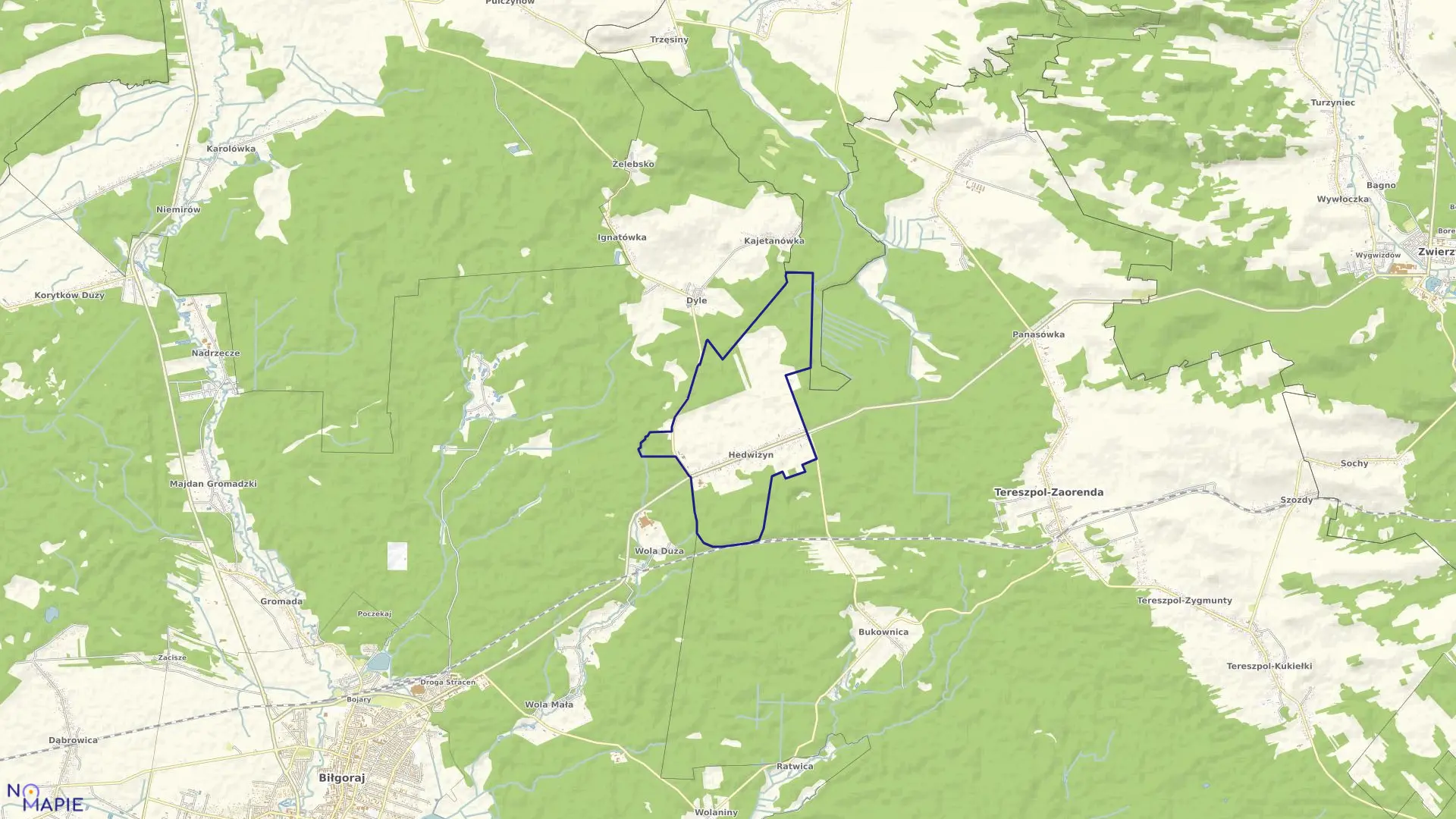 Mapa obrębu HEDWIŻYN w gminie Biłgoraj