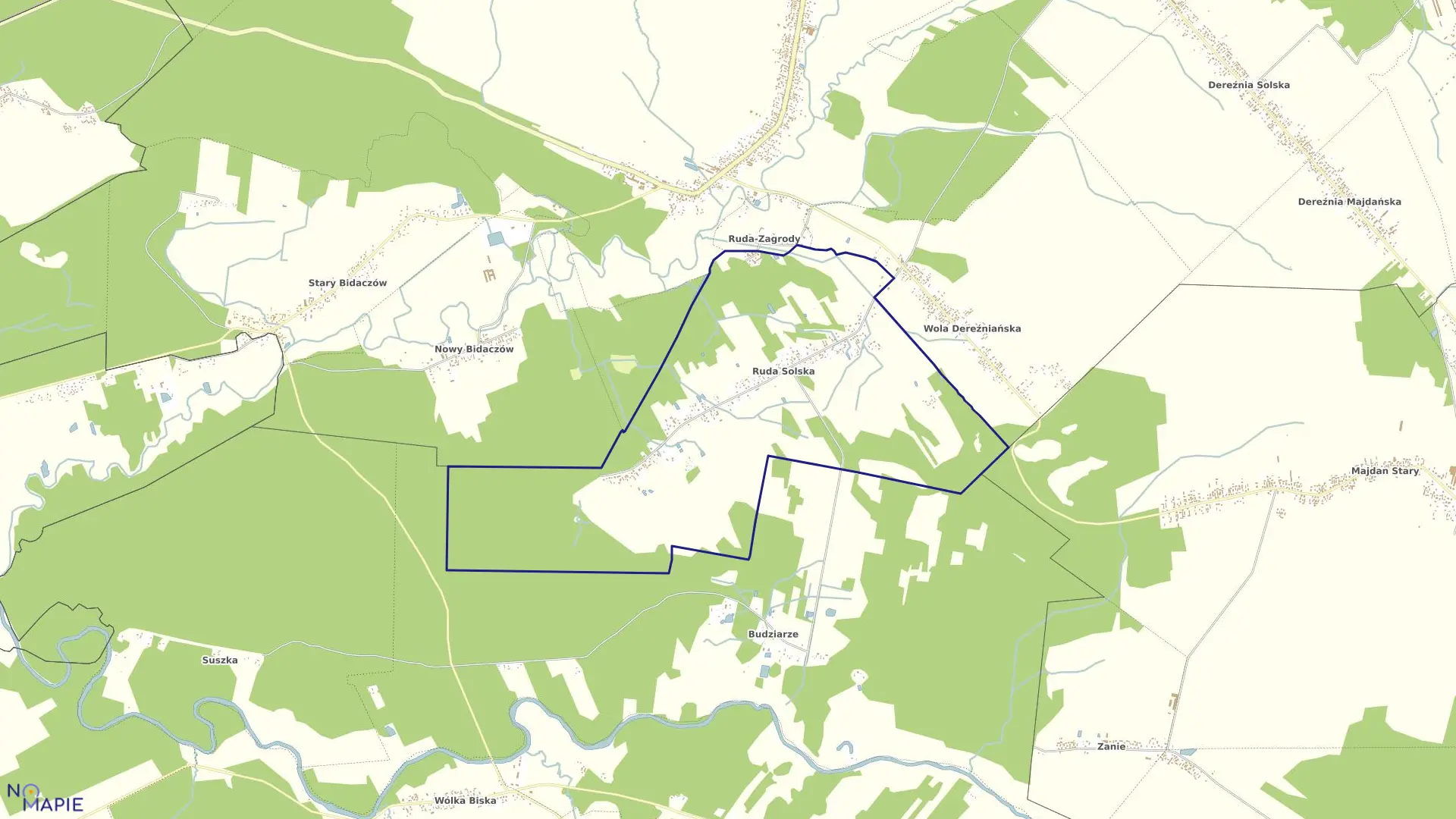 Mapa obrębu RUDA SOLSKA w gminie Biłgoraj