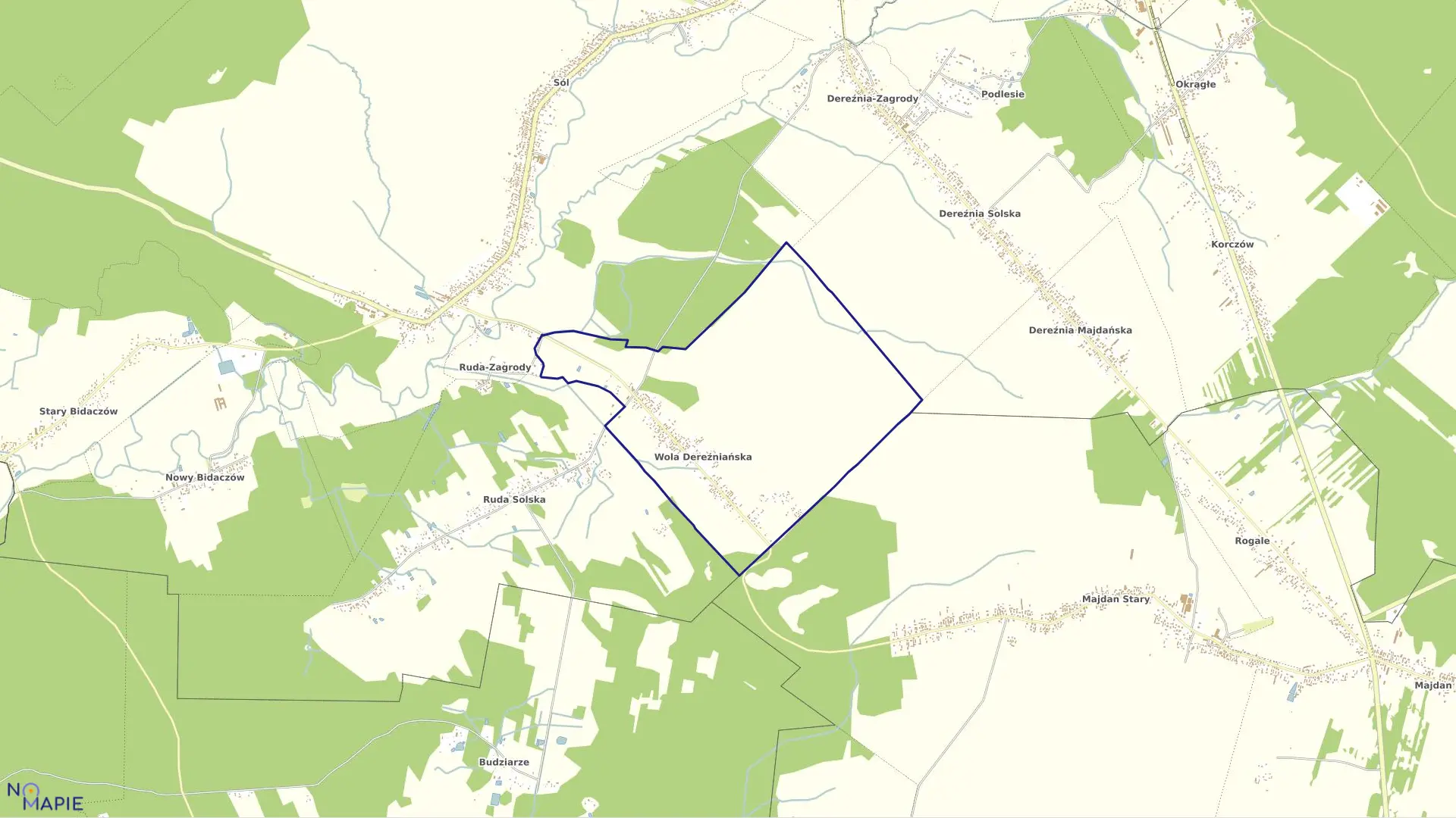 Mapa obrębu WOLA DEREŹNIAŃSKA w gminie Biłgoraj