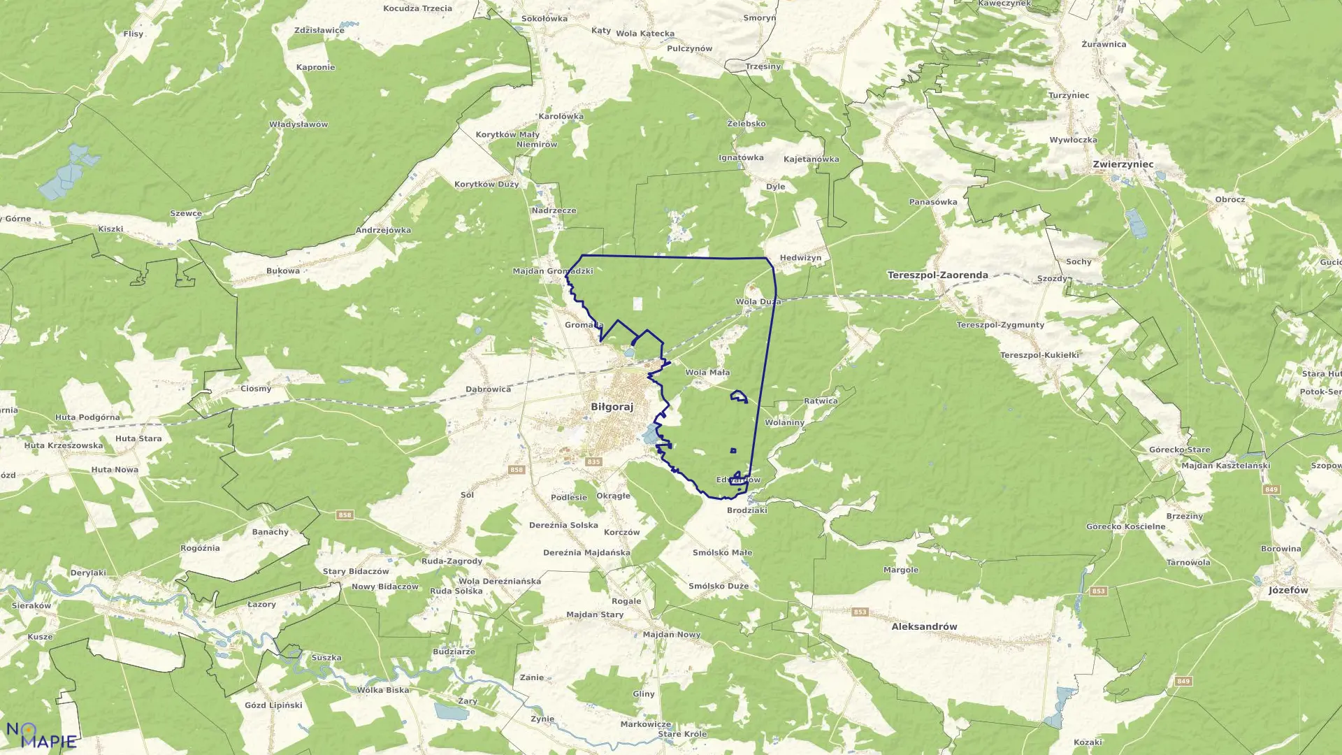 Mapa obrębu WOLA w gminie Biłgoraj